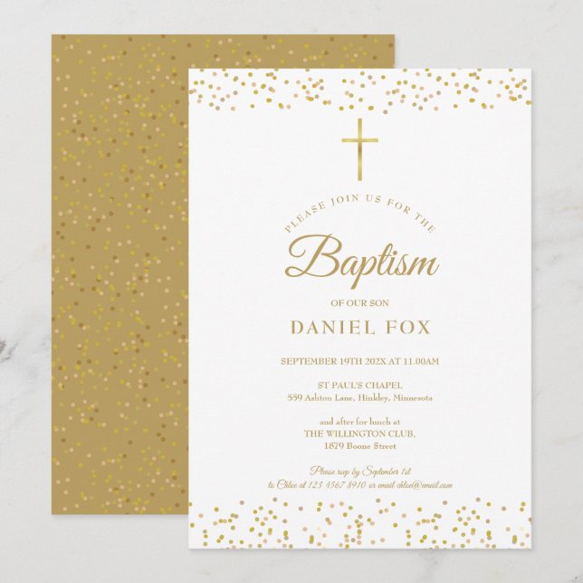 Elegante Gold Dust Taufe Christening Einladung (Vorne/Hinten)