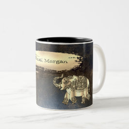 Elegante Gold Elefanten, Pinselstriche, Lederlook Zweifarbige Tasse