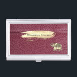 Elegante Gold Elefanten, Pinselstriche, rotes Lede Visitenkarten Dose<br><div class="desc">Eleganter goldener Elefant mit Pinselstrich auf Lederhintergrund.</div>