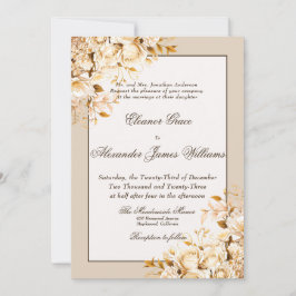 Elegante Gold & Elfenbeinflora feierliche Hochzeit Einladung
