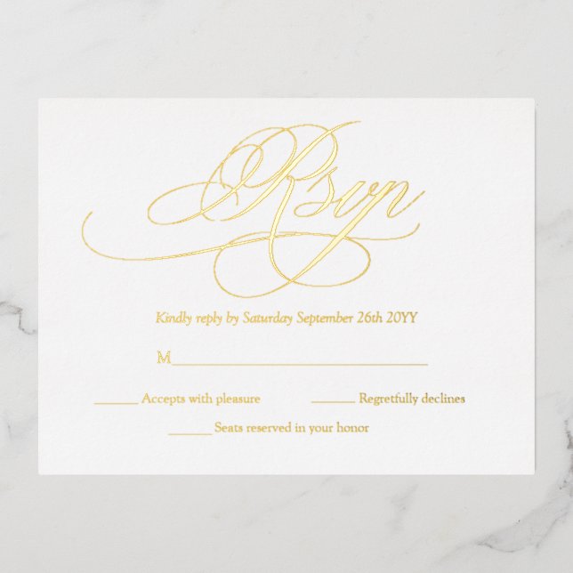 Elégante Gold et Blanc Moderne Mariage Cartes RSVP (Recto)