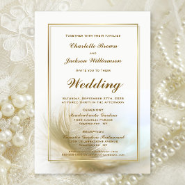 Elegante Gold Feather Wedding Einladung