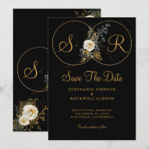 Elegante Gold Floral auf Black Monogram Wedding