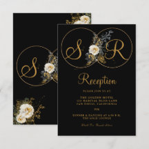 Elegante Gold Floral auf Schwarz Monogramm