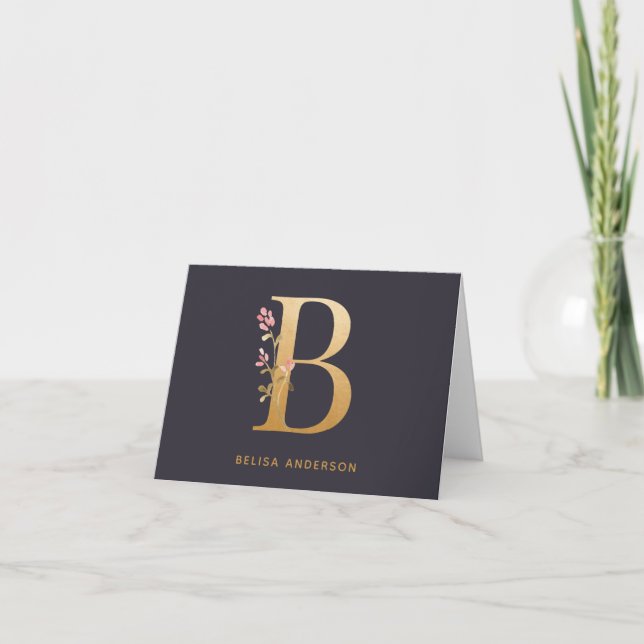 Elegante Gold Floral B Monogram Chic Personalisier (Vorderseite)