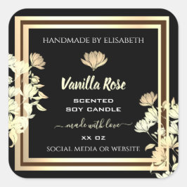 Elegante Gold Floral Black Product Packaging Label Quadratischer Aufkleber