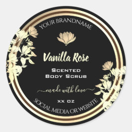 Elegante Gold Floral Black Product Packaging Label Runder Aufkleber