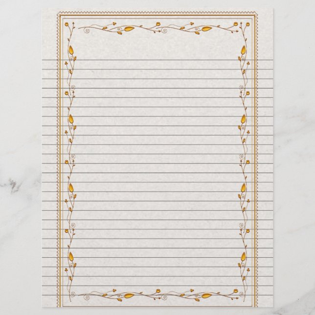 Elegante Gold Floral Border Lined Rezept Seite (Vorderseite)