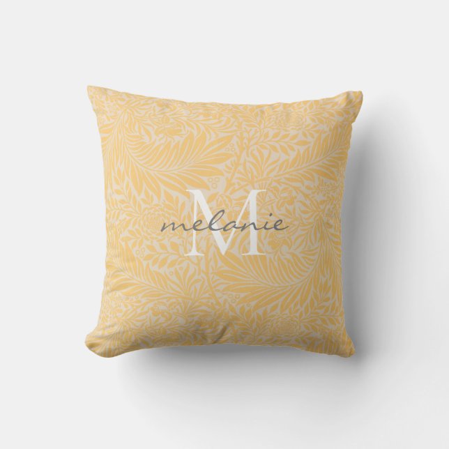 Elegante Gold Floral Botanical Script Monogram Kissen (Vorderseite)