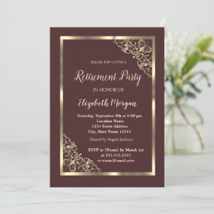 Elegante Gold Floral Frame Brawn Retirement Einladung