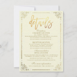 Elegante Gold Floral Frame Wedding Route Detail Einladung