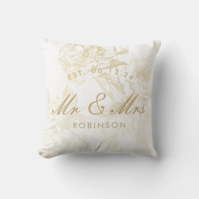 Elegante Gold Floral Gastgeschenk Hochzeit Kissen (Vorderseite)