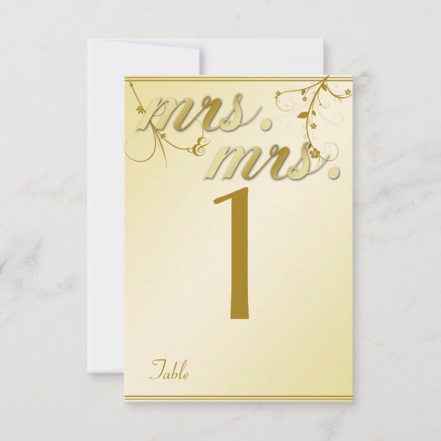 Elegante Gold Floral Gay Wedding Tischnummer (Vorderseite)