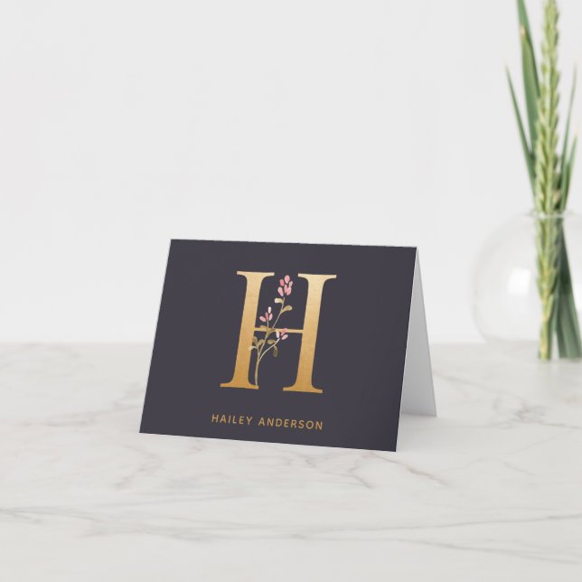 Elegante Gold Floral H Monogramm Chic Personalisie (Vorderseite)