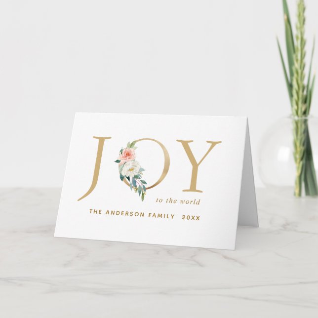 Elégante Gold Floral Joy Holiday Carte pliée (Devant)