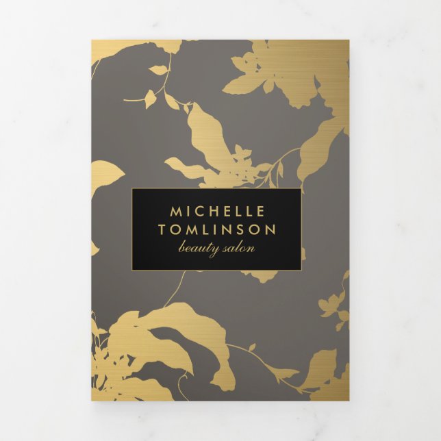 Elegante Gold Floral Muster Grau Salon Broschüre (Cover)