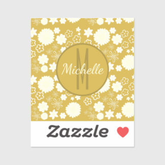 ELEGANTE GOLD FLORAL PATTERKREAM BLUME MONOGRAM AUFKLEBER