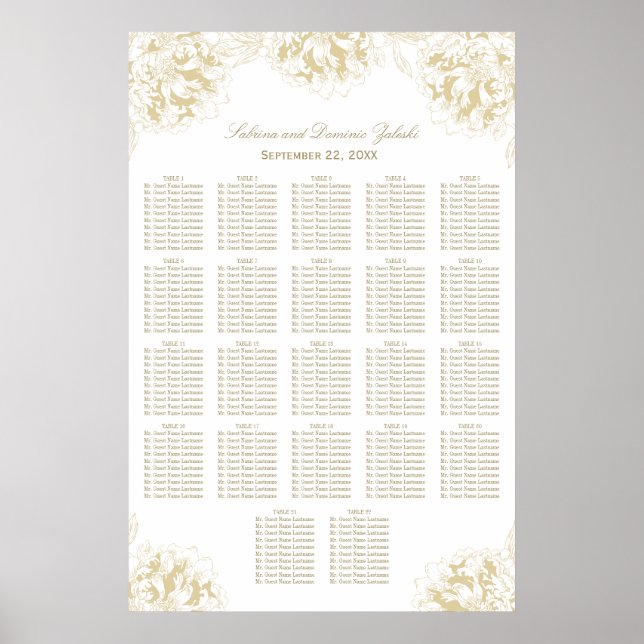 Elegante Gold Floral Peony Wedding Seating Poster (Vorne)