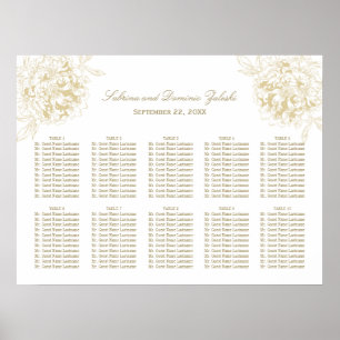 Elegante Gold Floral Peony Wedding Seating Poster