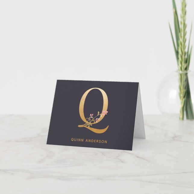 Elegante Gold Floral Q Monogram Chic Personalisier (Vorderseite)