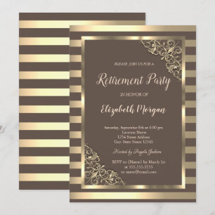 Elegante Gold Floral Rahmen gestreift braune Pensi Einladung