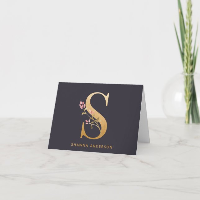 Elegante Gold Floral S Monogram Chic Personalisier (Vorderseite)