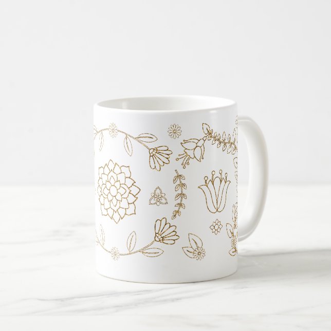 Elegante Gold Floral Tasse (VorderseiteRechts)