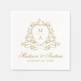 Elegante Gold Floral Wappen Monogram Wedding Serviette