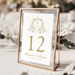 Elegante Gold Floral Wappen Monogram Wedding Tischnummer