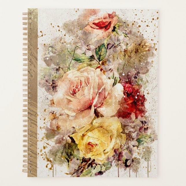 Elegante Gold Floral Wasserfarbe Rustikale Hochzei Planer (Vorderseite)