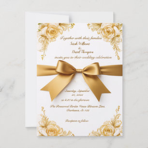 Elegante Gold Floral Wedding Einladung mit Ribbon Postkarte