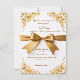 Elegante Gold Floral Wedding Einladung mit Ribbon Postkarte