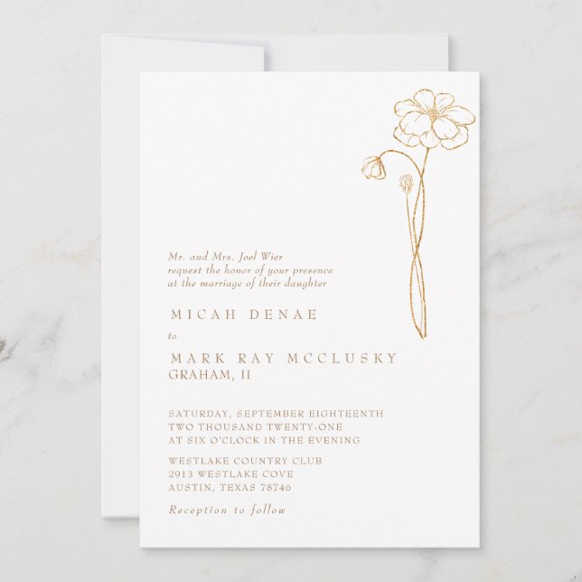 Elegante Gold Floral White Wedding Einladung (Vorderseite)