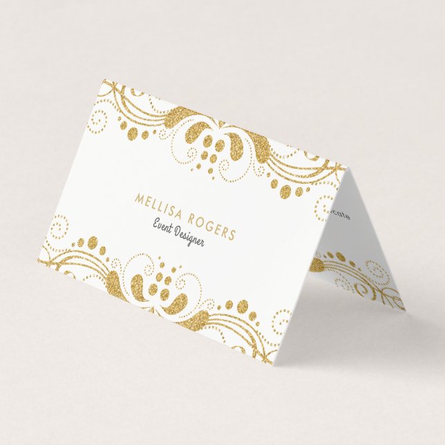 Elegante Gold Floral Wirbel Leace Visitenkarten (Vorderseite)