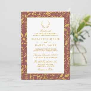 Elegante Gold Floral Wreath Wedding Einladung