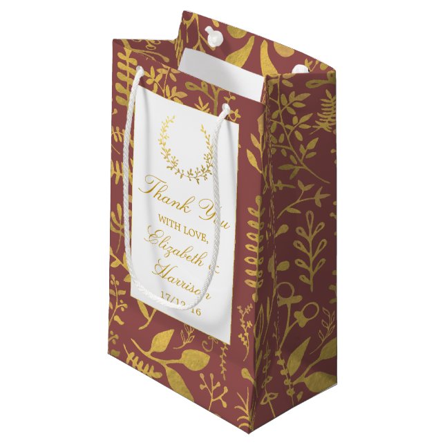 Elegante Gold Floral Wreath Wedding Kleine Geschenktüte (Vorderseite Schrägansicht)