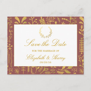Elegante Gold Floral Wreath Wedding rettet das Dat Ankündigungspostkarte