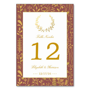 Elegante Gold Floral Wreath Wedding Tischnummer