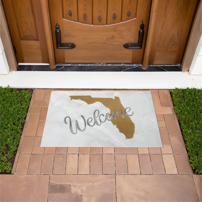 Elegante Gold Florida State Map Willkommensgruß Fußmatte (Außenbereich)