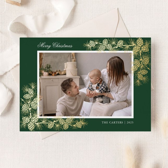 Elegante Gold Foil 2 Foto Weihnachtskarte Folieneinladung (Von Creator hochgeladen)