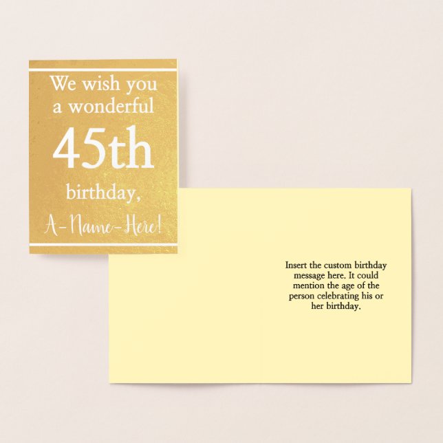 Elégante Gold Foil 45e carte de voeux anniversaire (Affichage)