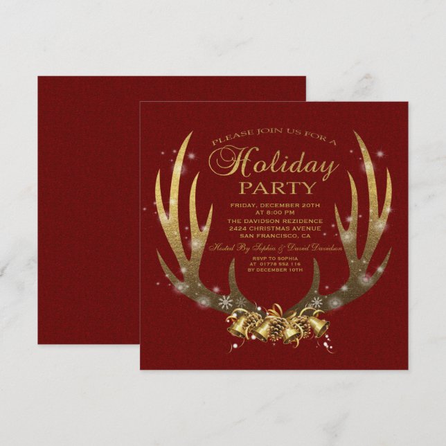 Elegante Gold Foil Antlers Einladung (Vorne/Hinten)