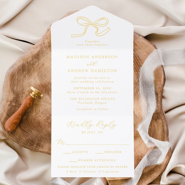 Elegante Gold Foil Bow Wedding All-in-One-Einladung (Von Creator hochgeladen)