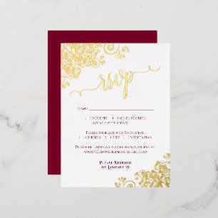 Elegante Gold Foil Burgundy Wedding RSVP Card Folie Einladungspostkarte