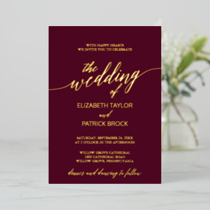 Elegante Gold Foil Calligrafy   Burgundy Wedding Folieneinladung