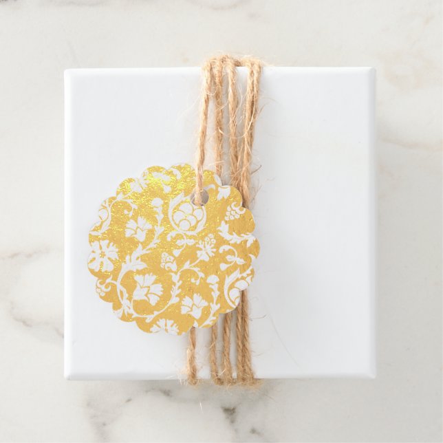 Elegante Gold Foil Damask Minimalistisch Foil Gefa Geschenkanhänger (Mit Box)