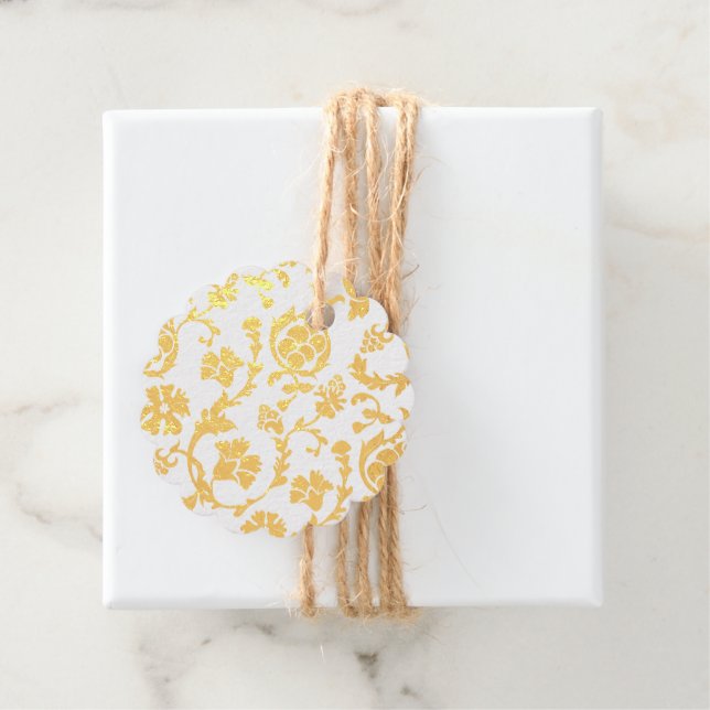 Elegante Gold Foil Damask Minimalistisch Foil Gefa Geschenkanhänger (Mit Box)