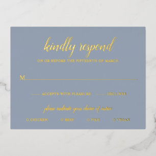 Elegante Gold Foil Dusty Blue Wedding RSVP Card Folie Einladungspostkarte