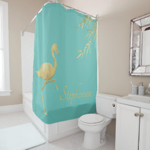 Elegante Gold Foil Flamingo, Farbe ändern, Name hi Duschvorhang