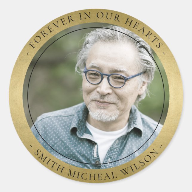 ELEGANTE GOLD FOIL IMITATE BEILEID MEMORIAL FOTO RUNDER AUFKLEBER (Vorderseite)